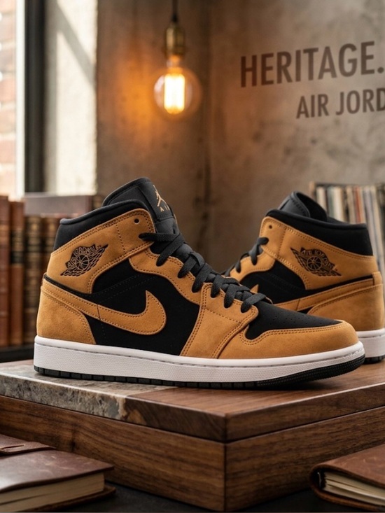 Jordan Shoes - Jordan 1 Mid Black and Ochre Sneakers